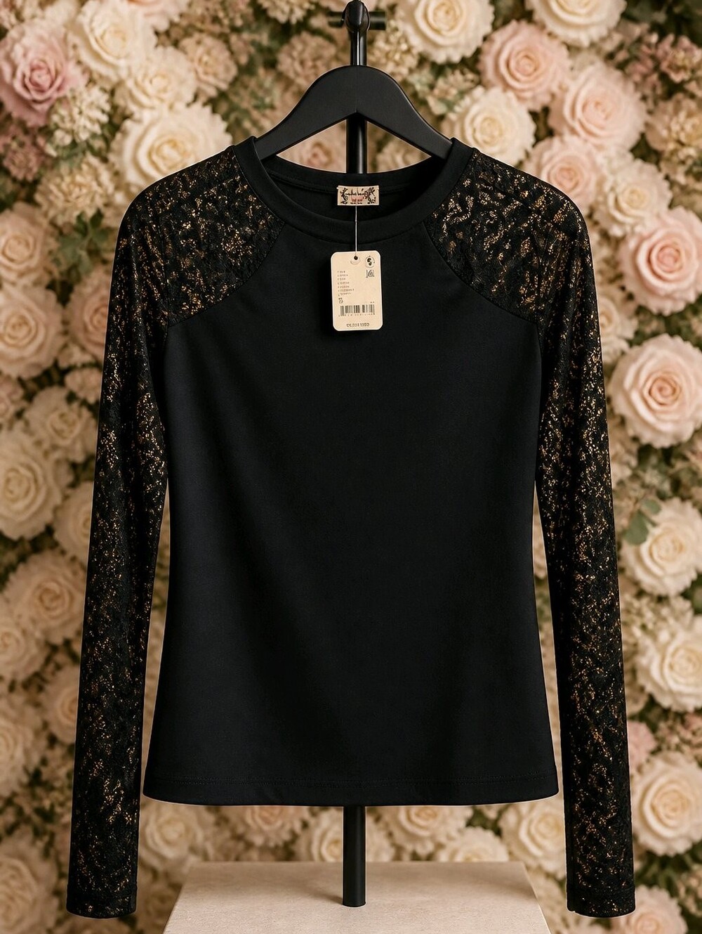 Free People No Excuses Black Long Sleeve Sheer Lace Top, NWT